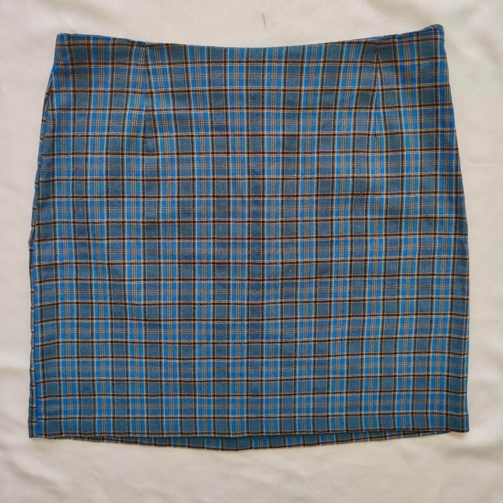 Vintage 90s Old Navy Plaid Mini Skirt Blue Clueless Grunge Stretch Size‎ 16